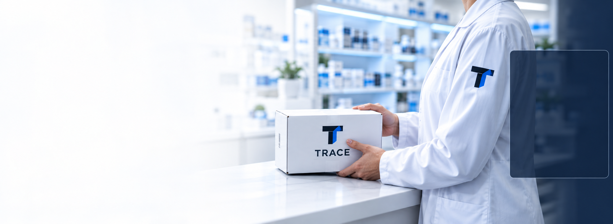 Pharmacy professional holding a TRACE delivery package